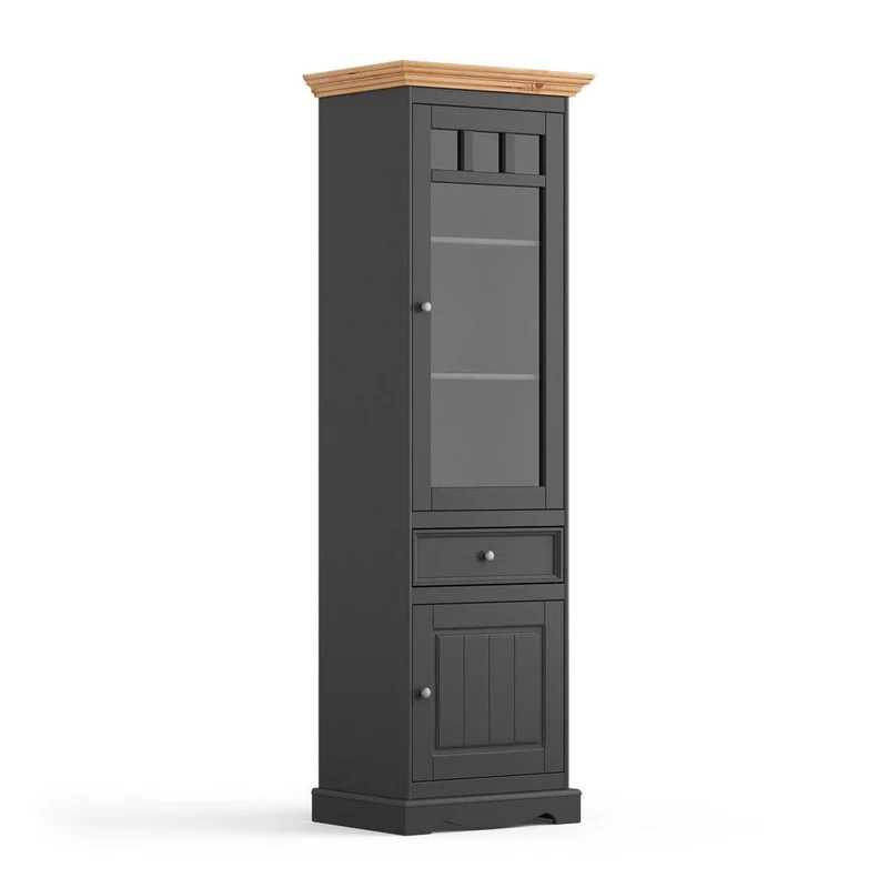 Schmale Standvitrine Belluno Elegante mit Glastür in Graphit