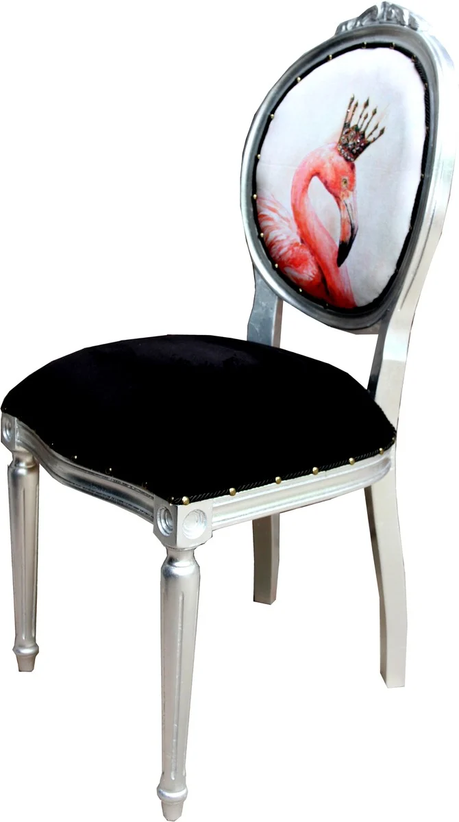 Casa Padrino Barock Luxus Esszimmer Stuhl Flamingo / Silber mit Bling Bling Glitzersteinen - Designer Stuhl