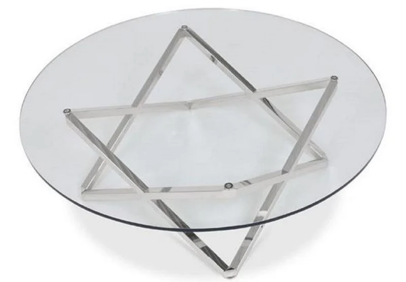 Casa Padrino Luxus Couchtisch Silber Ø 60 x H. 50 cm - Runder Wohnzimmertisch mit Glasplatte - Luxus Wohnzimmermöbel
