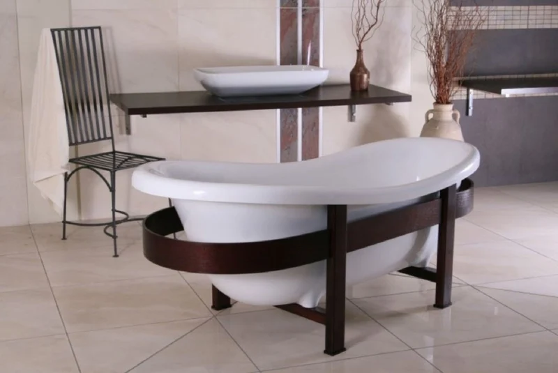 Casa Padrino Luxus Retro Badewanne Weiß / Dunkelbraun 178 x 76 x H. 73 cm - Freistehende Badewanne mit Holzrahmen - Retro Badezimmer Möbel