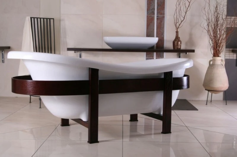 Casa Padrino Luxus Retro Badewanne Weiß / Dunkelbraun 178 x 76 x H. 73 cm - Freistehende Badewanne mit Holzrahmen - Retro Badezimmer Möbel