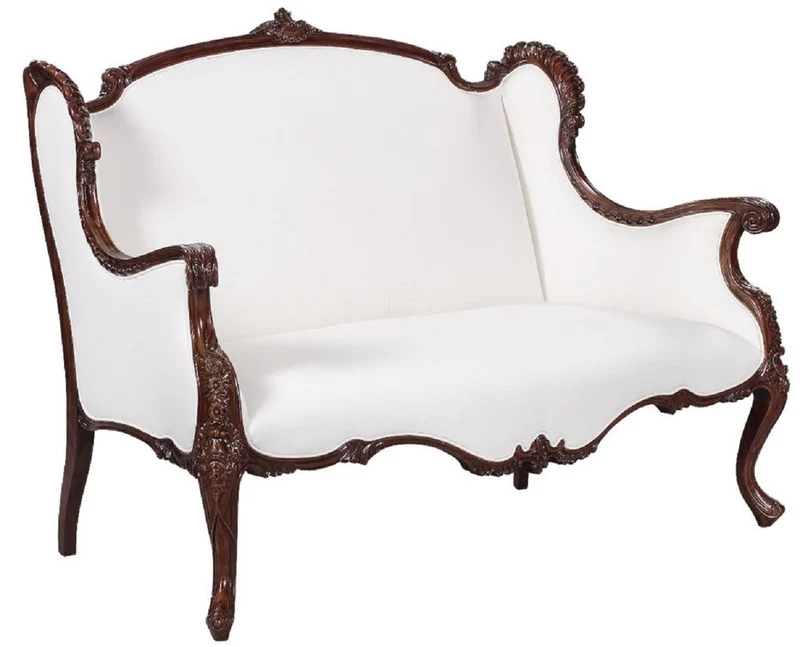 Casa Padrino Luxus Barock Sofa Weiß / Dunkelbraun - Prunkvolles Wohnzimmer Sofa im Barockstil - Barock Wohnzimmer Möbel - Edel & Prunkvoll