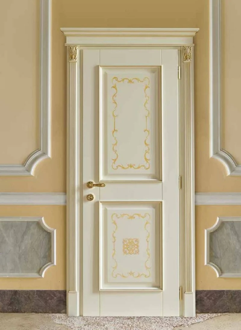 Casa Padrino Luxus Barock Wohnungstür Creme / Gold - Prunkvolle Massivholz Tür mit Rahmen - Luxus Möbel im Barockstil - Hotel Möbel - Barock Möbel - Luxus Qualität - Made in Italy