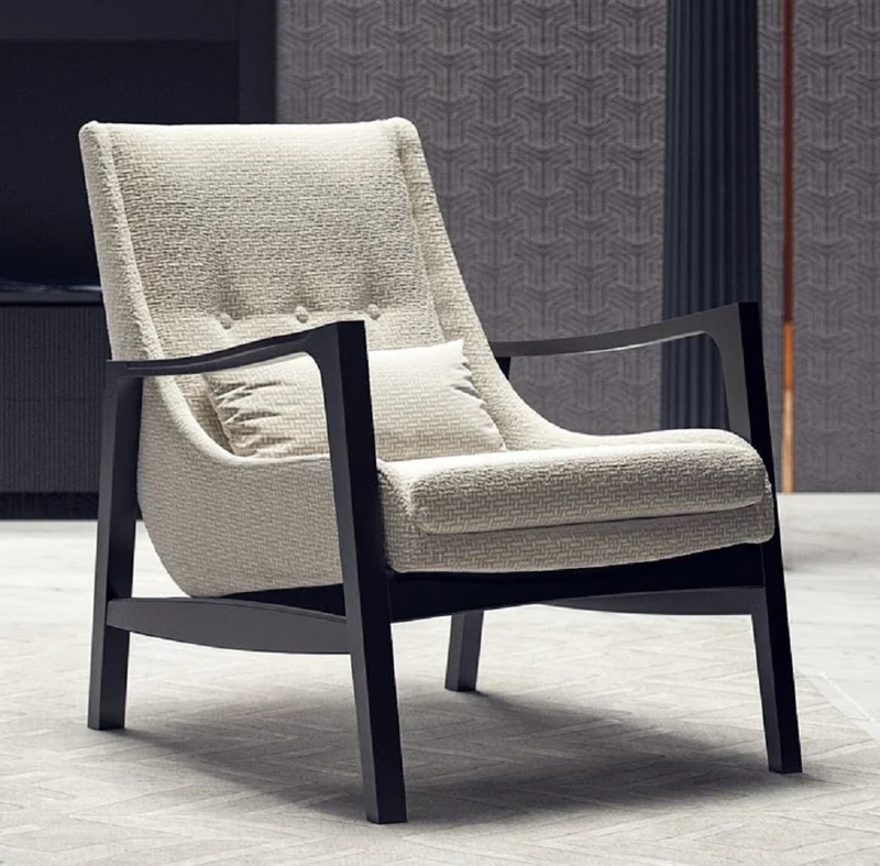 Casa Padrino Luxus Sessel Cremeweiß / Matt Schwarz 71 x 78 x H. 92 cm - Wohnzimmer Sessel - Hotel Sessel - Wohnzimmer Möbel - Hotel Möbel - Luxus Möbel - Luxus Einrichtung