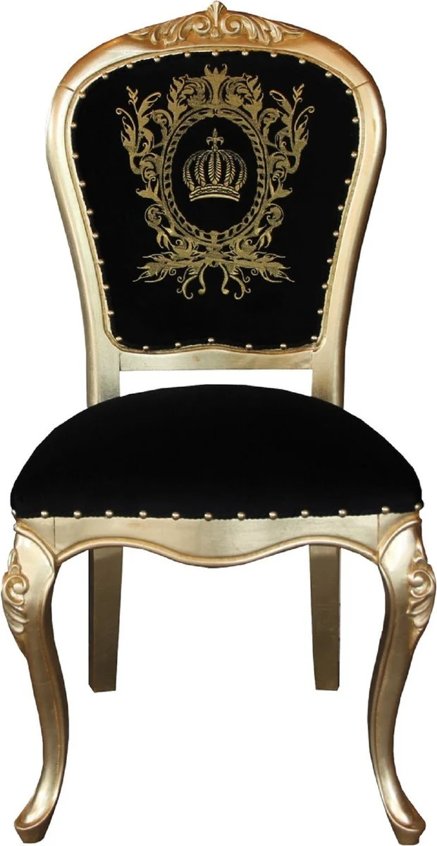 Pompöös by Casa Padrino Luxus Barock Esszimmerstühle mit Krone Schwarz / Gold - Pompööse Barock Stühle designed by Harald Glööckler - 4 Esszimmerstühle