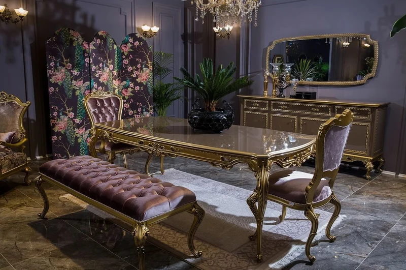 Casa Padrino Luxus Barock Esstisch Grau / Gold - Prunkvoller Massivholz Esszimmertisch - Barock Esszimmer Möbel - Edel & Prunkvoll