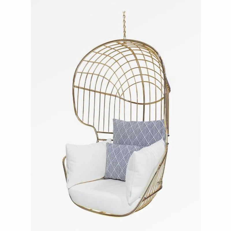 Casa Padrino Luxus Hängesessel Gold / Weiß / Blau H. 120 cm - Indoor & Outdoor Möbel