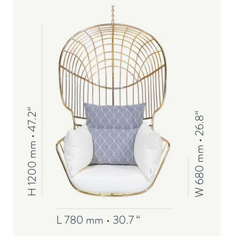 Casa Padrino Luxus Hängesessel Gold / Weiß / Blau H. 120 cm - Indoor & Outdoor Möbel