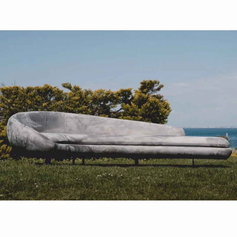Casa Padrino Luxus Sofa Grau / Schwarz 300 cm - Gebogenes Wohnzimmer & Hotel Sofa