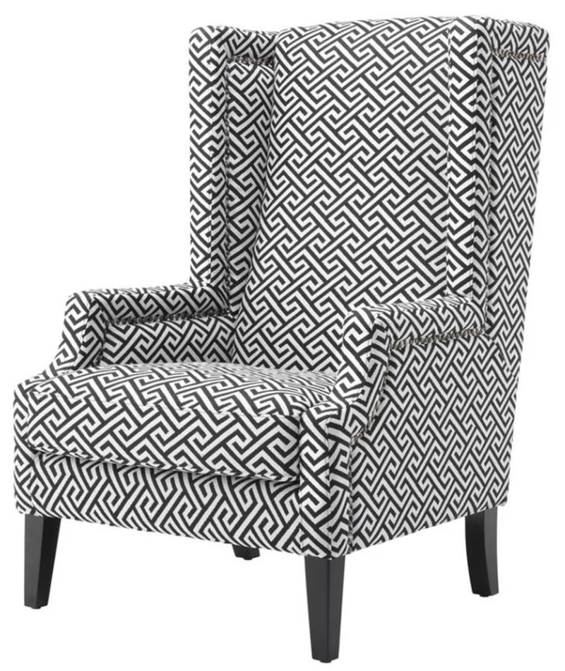 Casa Padrino Designer Sessel Schwarz / Weiß - Luxus Ohrensessel