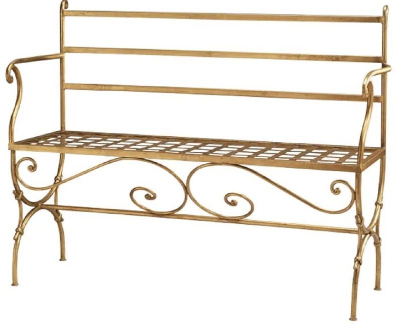 Casa Padrino Luxus Jugendstil Sitzbank Antik Gold 110 x 50 x H. 88 cm - Handgefertigte Metall Bank veredelt mit Blattgold - Nostalgische Hotel Möbel - Luxus Qualität