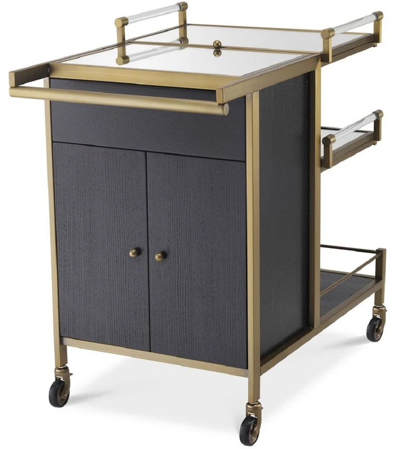Casa Padrino Luxus Servierwagen Messingfarben / Schwarz 94,5 x 54 x H. 83,5 cm - Hotel Restaurant Gastronomie Trolley - Luxus Accessoires