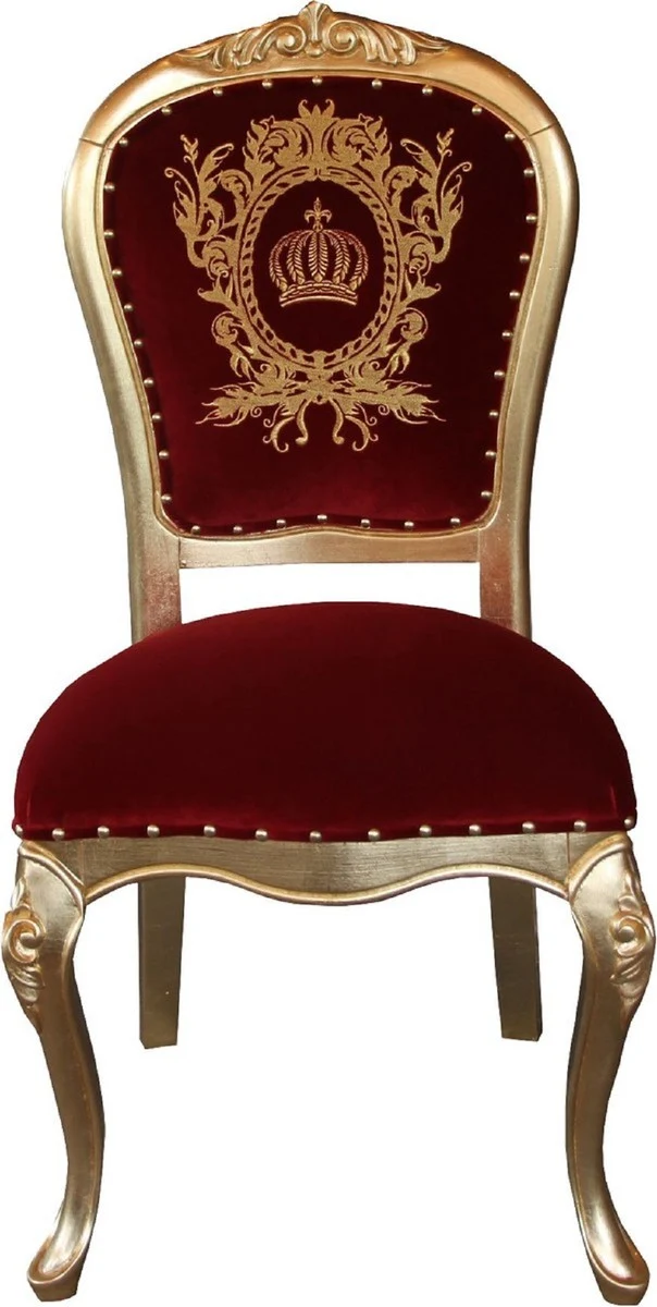 Pompöös by Casa Padrino Luxus Barock Esszimmerstühle mit Krone Bordeauxrot / Gold - Pompööse Barock Stühle designed by Harald Glööckler - 4 Esszimmerstühle