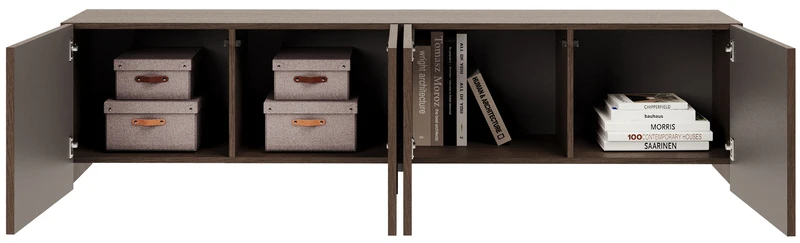 Vier-türiger TV-Schrank Arkadia mit gefrästen Fronten, 200 cm, Eiche Dunin