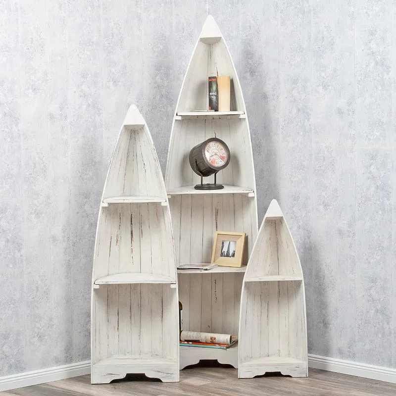 Massivholz Bootsregal / Bücherregal BALI ca.150cm Antique White