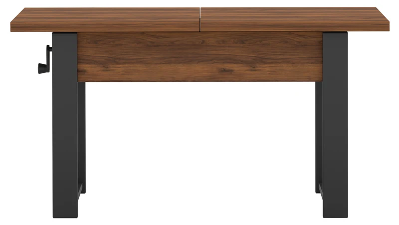 Ausziehbarer Couchtisch Hugo 120(157)x67 cm in Warmia-Nussbaum mit schwarzen Beinen
