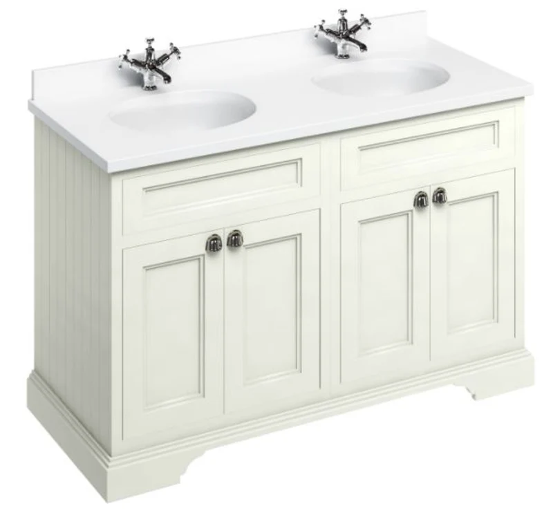 Casa Padrino Doppel Waschschrank / Waschtisch mit Marmorplatte und 4 Türen 130 x 55 x H. 93 cm