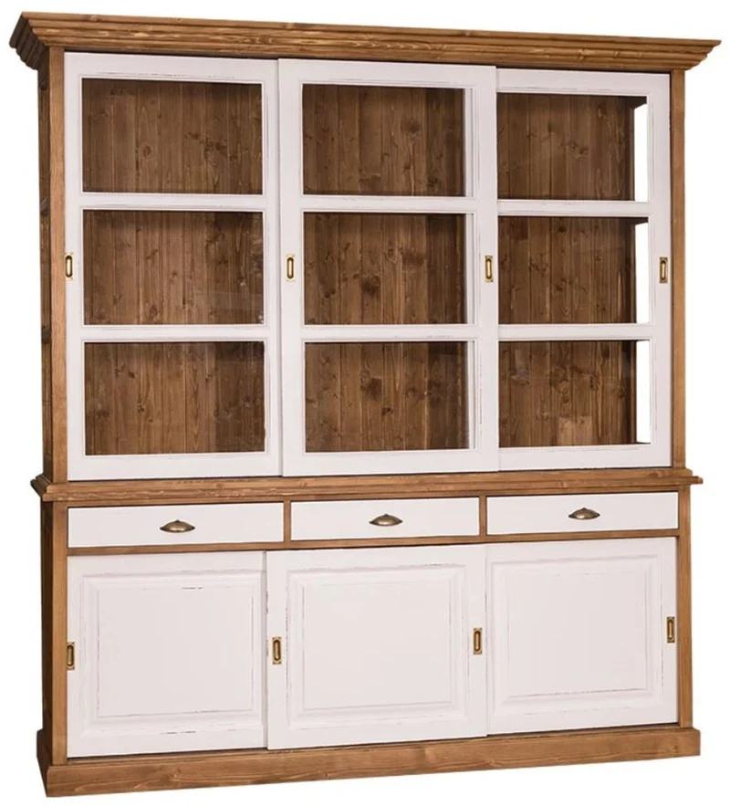 Casa Padrino Landhausstil Küchenschrank Braun / Antik Weiß 206 x 53 x H. 219 cm - 2 Teiliger Küchenschrank mit 6 Schiebetüren und 3 Schubladen