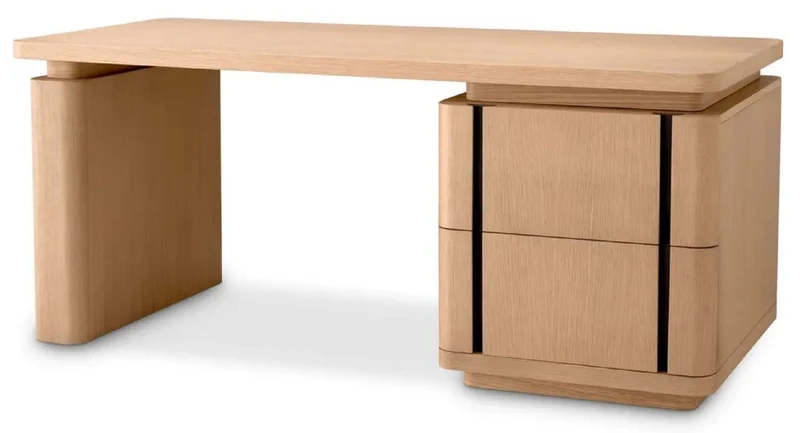 Casa Padrino Luxus Massivholz Schreibtisch Naturfarben / Bronze 180 x 80 x H. 76 cm - Bürotisch - Computertisch - Büro Möbel - Luxus Möbel - Luxus Einrichtung - Büro Einrichtung - Luxus Qualität