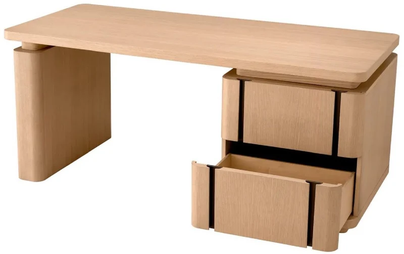 Casa Padrino Luxus Massivholz Schreibtisch Naturfarben / Bronze 180 x 80 x H. 76 cm - Bürotisch - Computertisch - Büro Möbel - Luxus Möbel - Luxus Einrichtung - Büro Einrichtung - Luxus Qualität