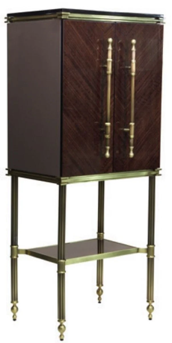 Casa Padrino Luxus Barschrank Dunkelbraun Hochglanz / Matt Gold 82 x 52 x H. 162 cm - Weinschrank mit 2 Türen - Wohnzimmer Möbel - Bar Möbel - Hotel Möbel - Luxus Kollektion