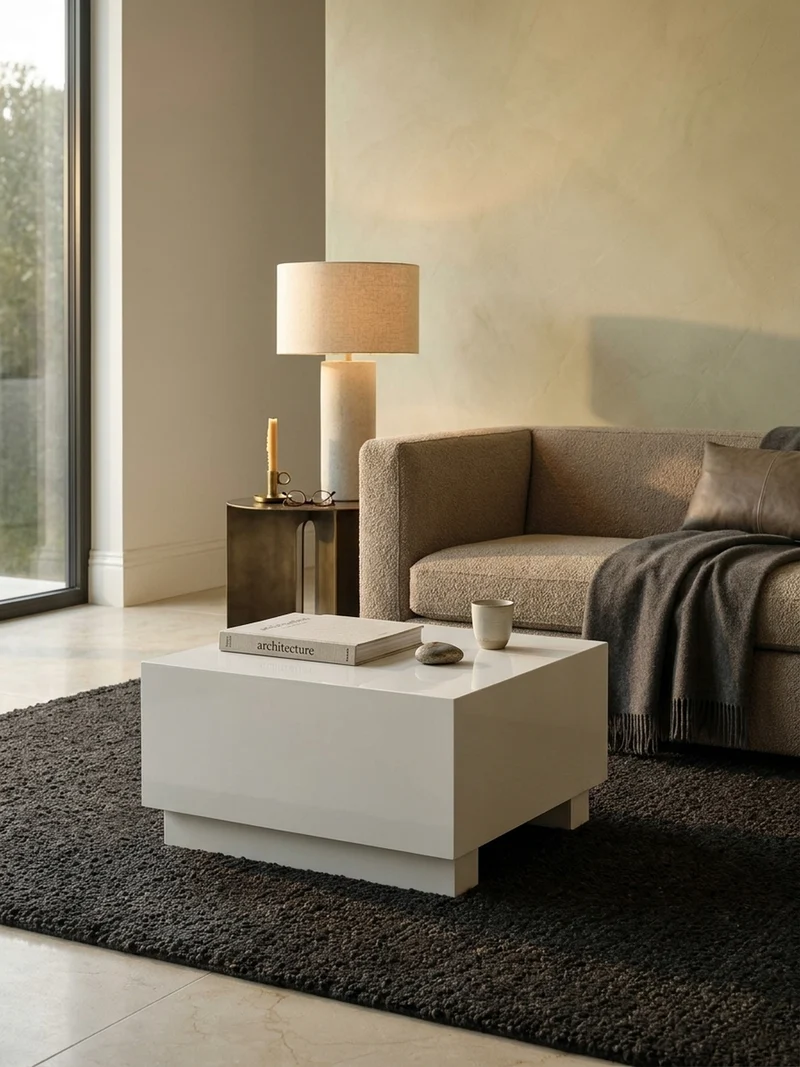 Couchtisch in Würfelform, Weiß Hochglanz, 60x60x35 cm, modernes Design