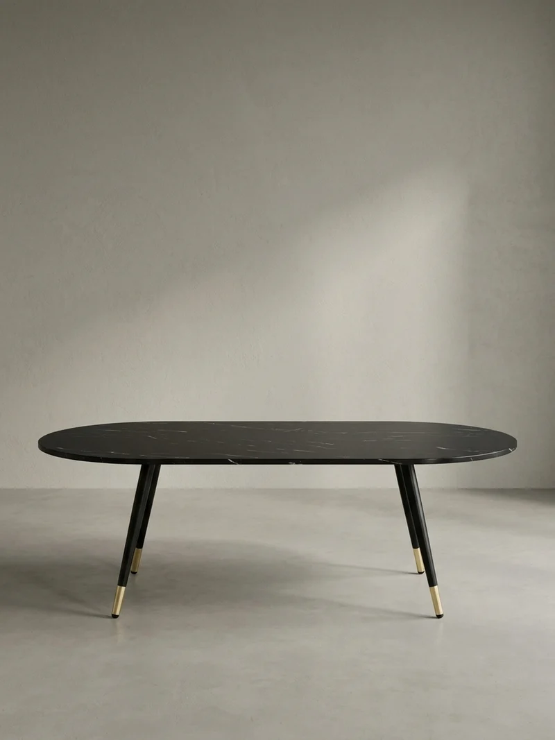 Couchtisch oval in Marmor-Optik – mit Metallgestell im modernen Design