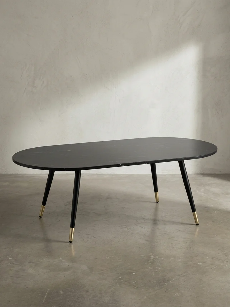 Couchtisch oval in Marmor-Optik – mit Metallgestell im modernen Design