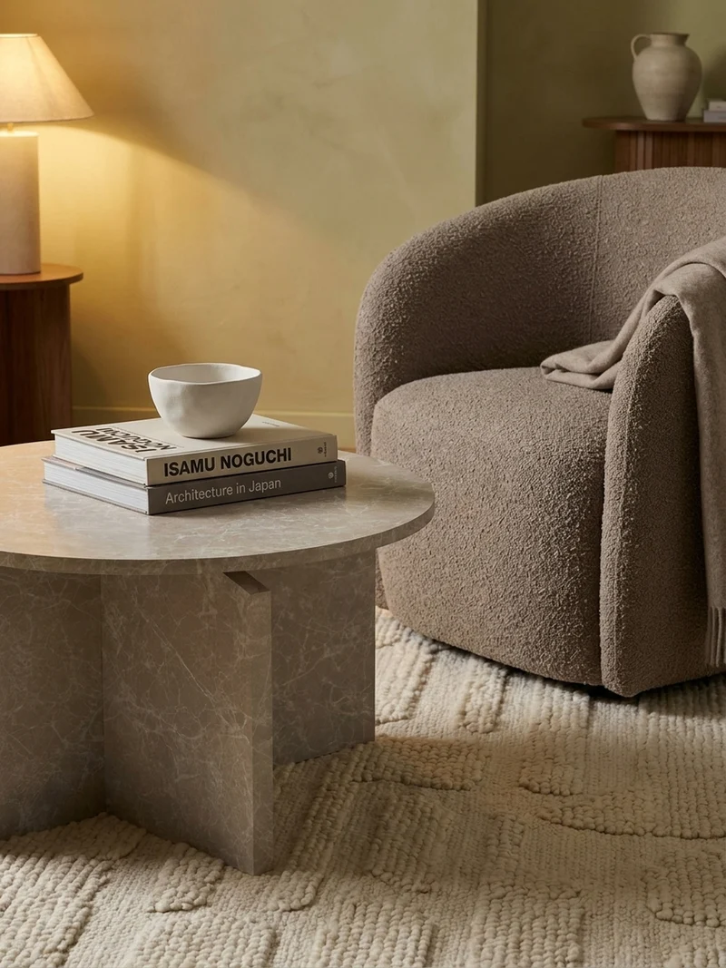 Couchtisch rund in Stein-Optik – modernes Design