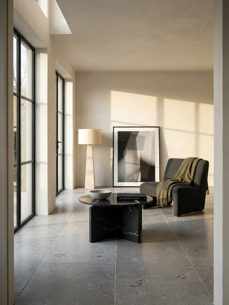 Couchtisch rund in Stein-Optik – modernes Design