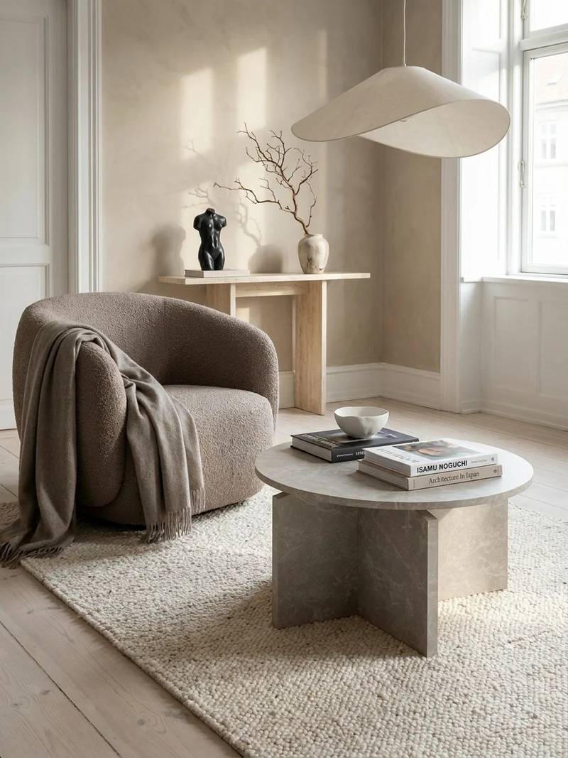 Couchtisch rund in Stein-Optik – modernes Design