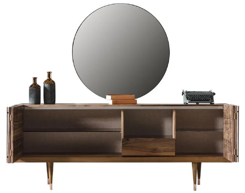 Casa Padrino Luxus Möbel Set Braun / Kupfer - 1 Sideboard mit 4 Türen & 1 Spiegel - Moderne Massivholz Möbel - Luxus Kollektion