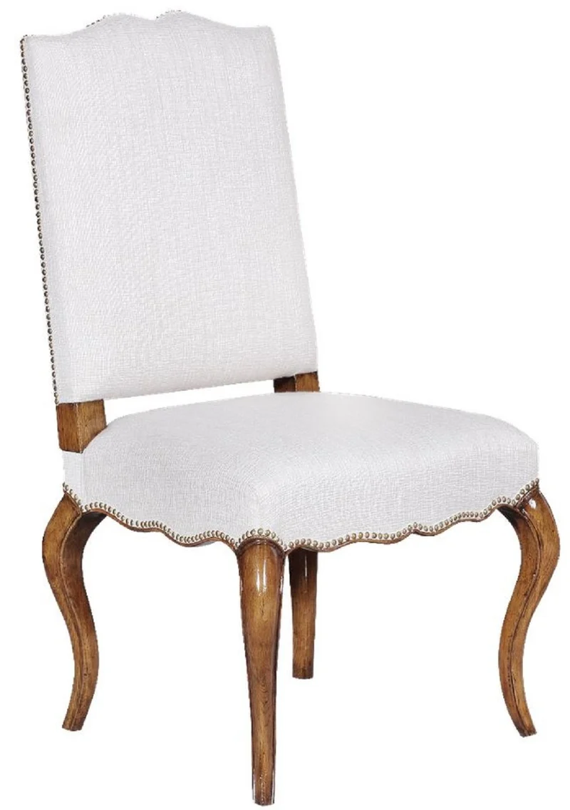 Casa Padrino Luxus Barock Esszimmerstuhl Weiß / Braun 57 x 59 x H. 109 cm - Barock Eichenholz Stuhl - Barock Küchenstuhl - Barock Esszimmer Möbel
