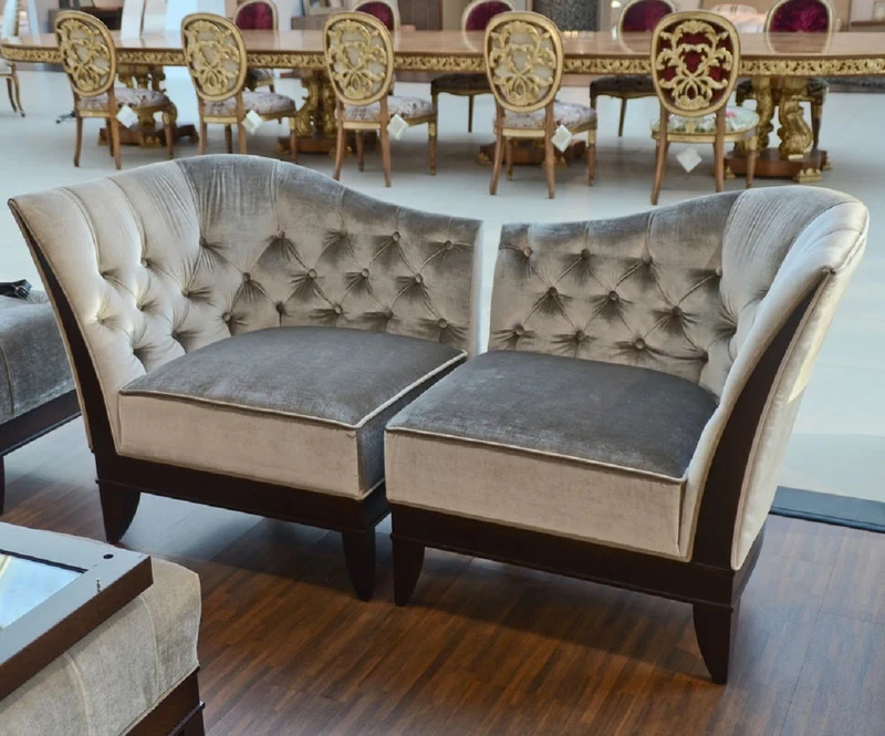 Casa Padrino Luxus Wohnzimmer Sessel Silbergrau / Dunkelbraun 87 x 69,5 x H. 84 cm - Neoklassischer Sessel mit edlem Velourstoff - Wohnzimmer Möbel im Neoklassischem Stil