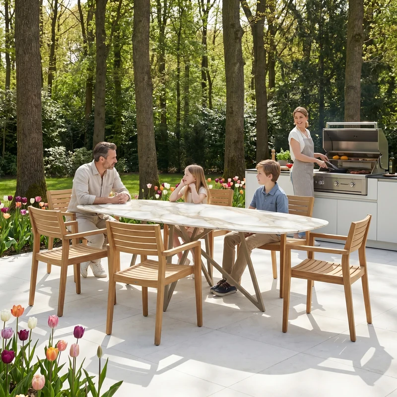 Keramiek Calacatta Hermitage eettafel - Deens Ovaal Recht - Vlinder Metaal