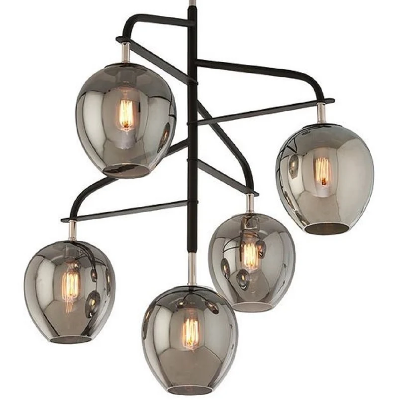 Casa Padrino Luxus Kronleuchter Schwarz / Silber / Grau 90,2 x 90,2 x H. 97,8 cm - Kronleuchter mit Glas Lampenschirmen - Luxus Qualität