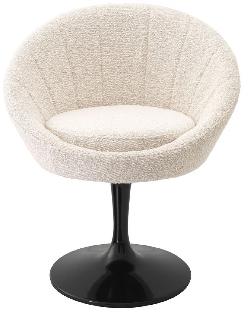 Casa Padrino Luxus Esszimmerstuhl Cremefarben / Schwarz 67 x 57 x H. 78,5 cm - Drehstuhl im 60er Jahre Design - Luxus Esszimmer Möbel