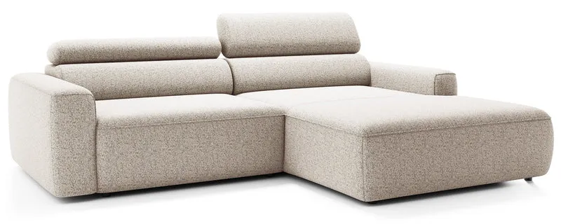 Ecksofa mit elektrischem Auszug Fando, L-förmig, rechtsseitig, hellbeige, Geflecht