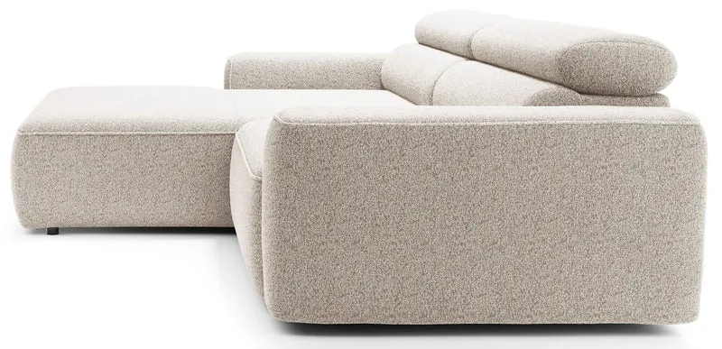 Ecksofa mit elektrischem Auszug Fando, L-förmig, linksseitig, hellbeige, Geflecht