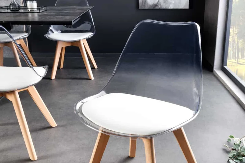 4er Set Design-Klassiker Stuhl NORWAY transparent weiss Buchenholz