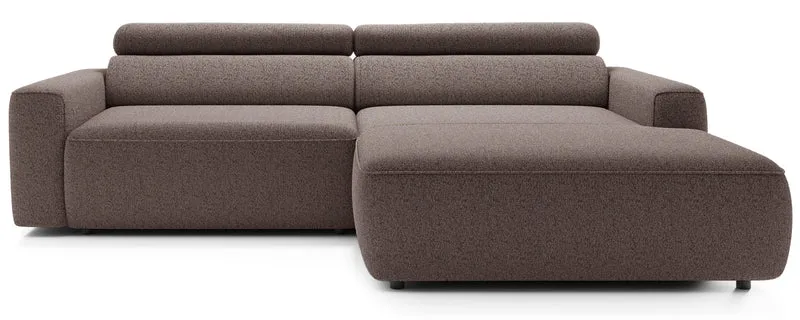 Ecksofa mit elektrischem Auszug Fando, L-förmig, rechtsseitig, hellbraunes Geflecht