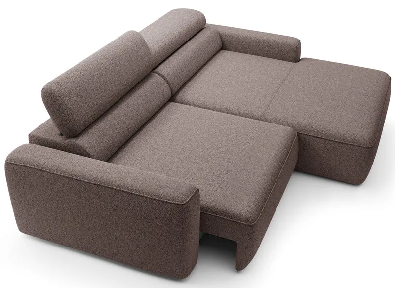 Ecksofa mit elektrischem Auszug Fando, L-förmig, rechtsseitig, hellbraunes Geflecht