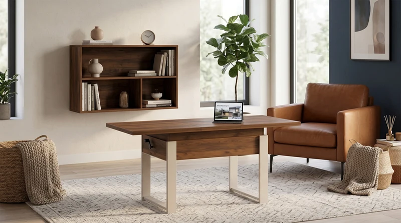 Ausziehbarer Couchtisch Hugo 120(157)x67 cm in Warmia-Nussbaum mit Kaschmir-Beinen