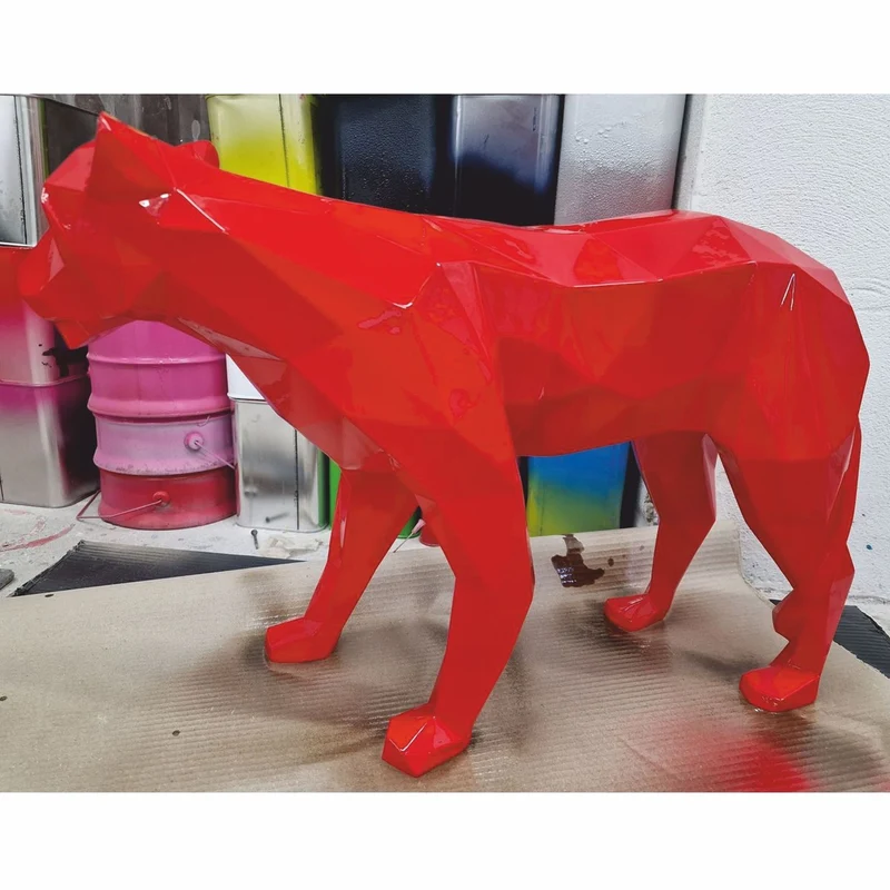 Casa Padrino Deko Skulptur Puma Katze Rot 150 cm - Abstrakte Deko Figur