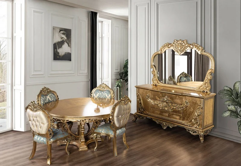Casa Padrino Luxus Barock Esstisch Gold - Runder Barockstil Esszimmer Tisch - Runder Barockstil Küchen Tisch - Luxus Esszimmer Möbel im Barockstil - Barock Esszimmer Möbel