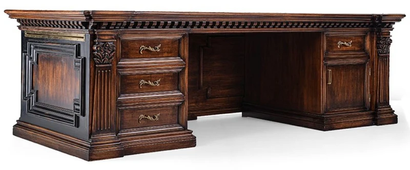 Casa Padrino Luxus Landhausstil Schreibtisch Braun / Schwarz / Grün 243,5 x 99 x H. 79 cm - Massivholz Bürotisch - Landhausstil Büro Möbel - Massivholz Büro Möbel - Luxus Büro Möbel