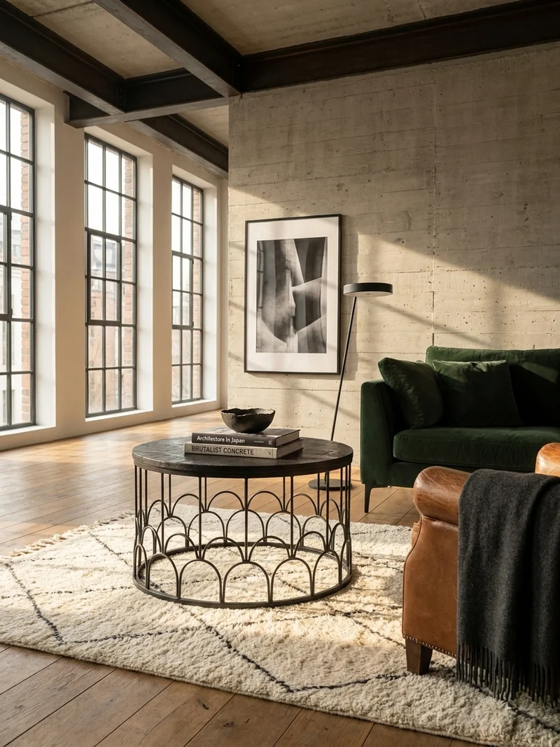 Couchtisch Rund in Schwarz aus Mango Massivholz mit Metallgestell, 60x60x36cm, Industrial Design