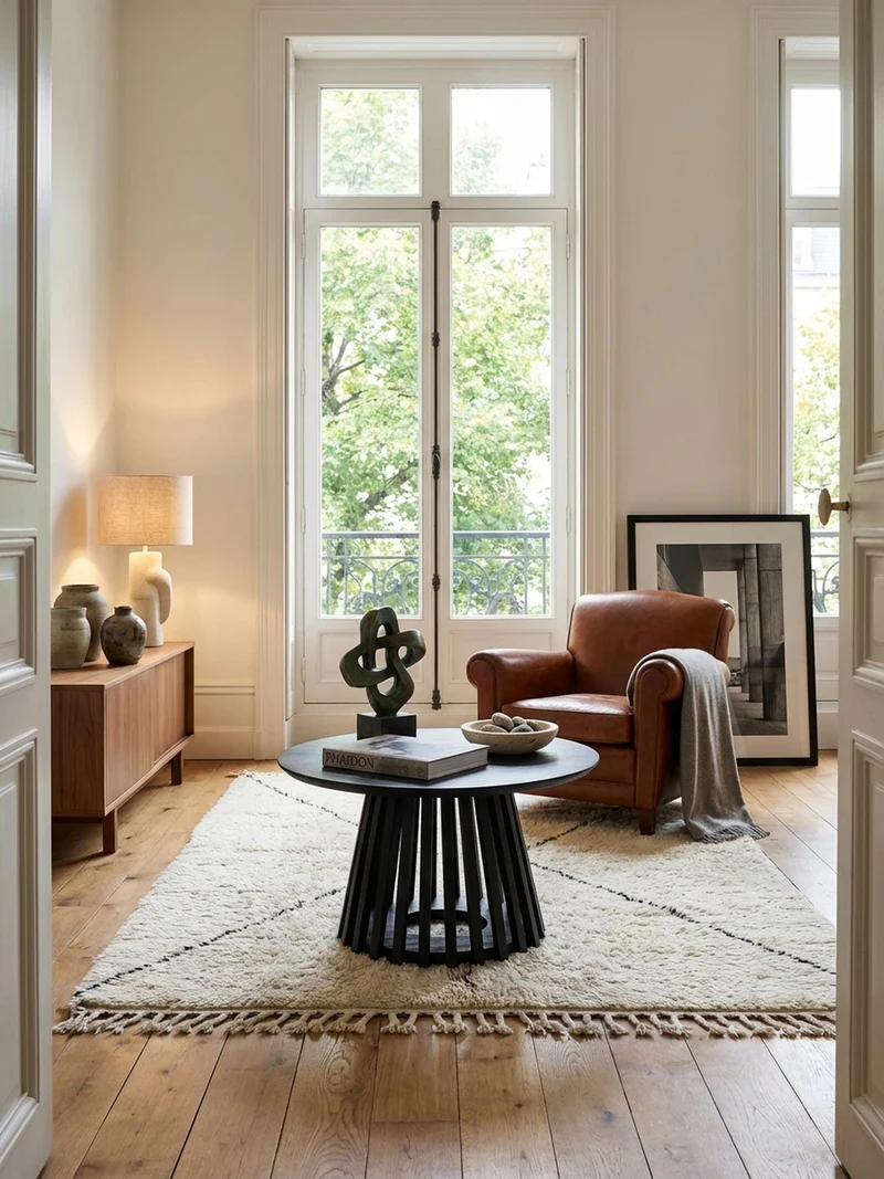 Couchtisch Schwarz Massivholz Mango Rund 60x60x41 cm mit Gittergestell Modern