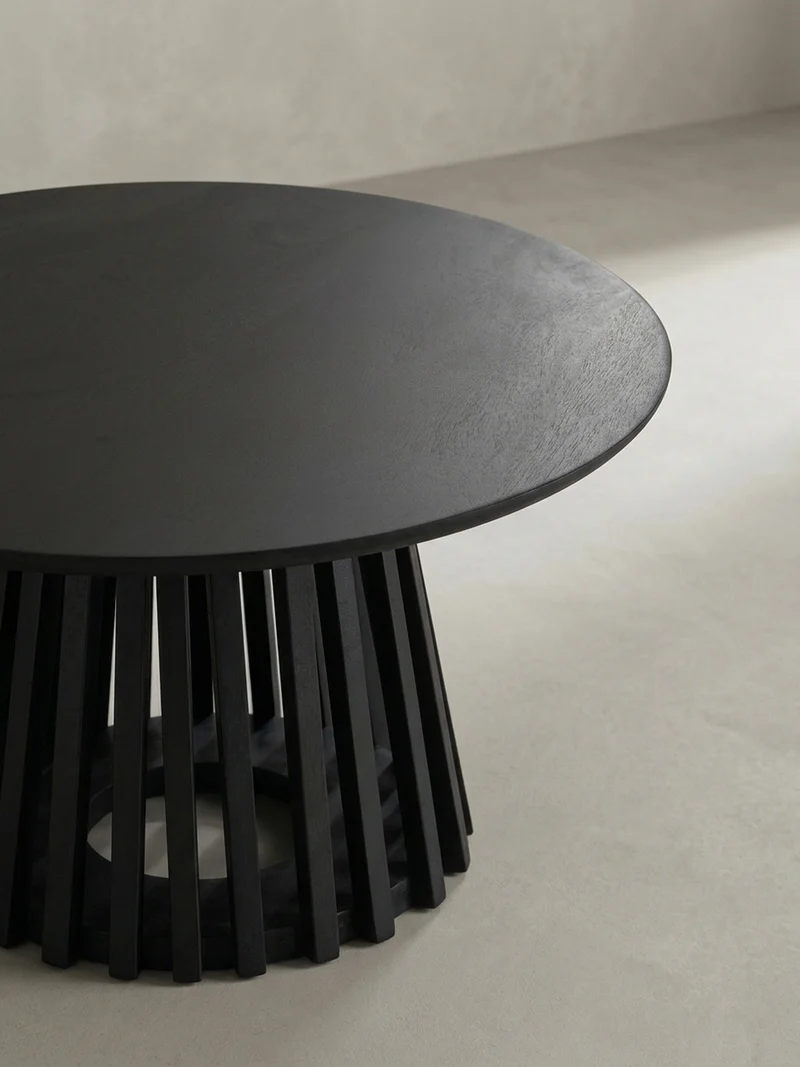 Couchtisch Schwarz Massivholz Mango Rund 60x60x41 cm mit Gittergestell Modern
