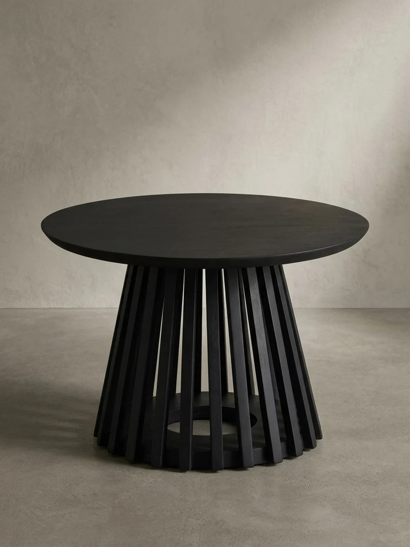 Couchtisch Schwarz Massivholz Mango Rund 60x60x41 cm mit Gittergestell Modern